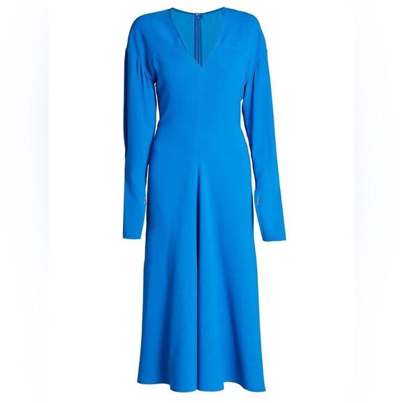Victoria Beckham Cady Fit & Flare Blue Midi Dress, Size 2, New - Picture 5 of 14